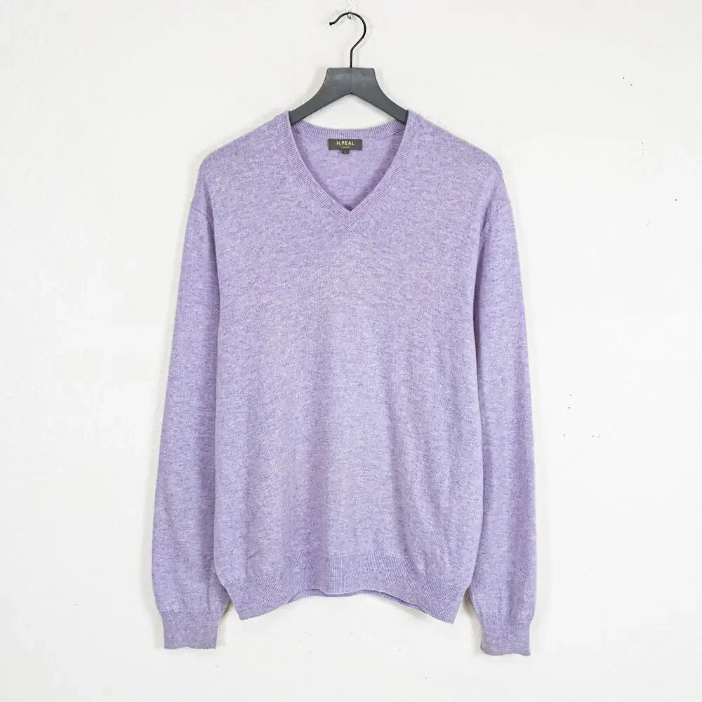 N. PEAL Men's Burlington V Neck Cashmere Sweater Lavender sz Large